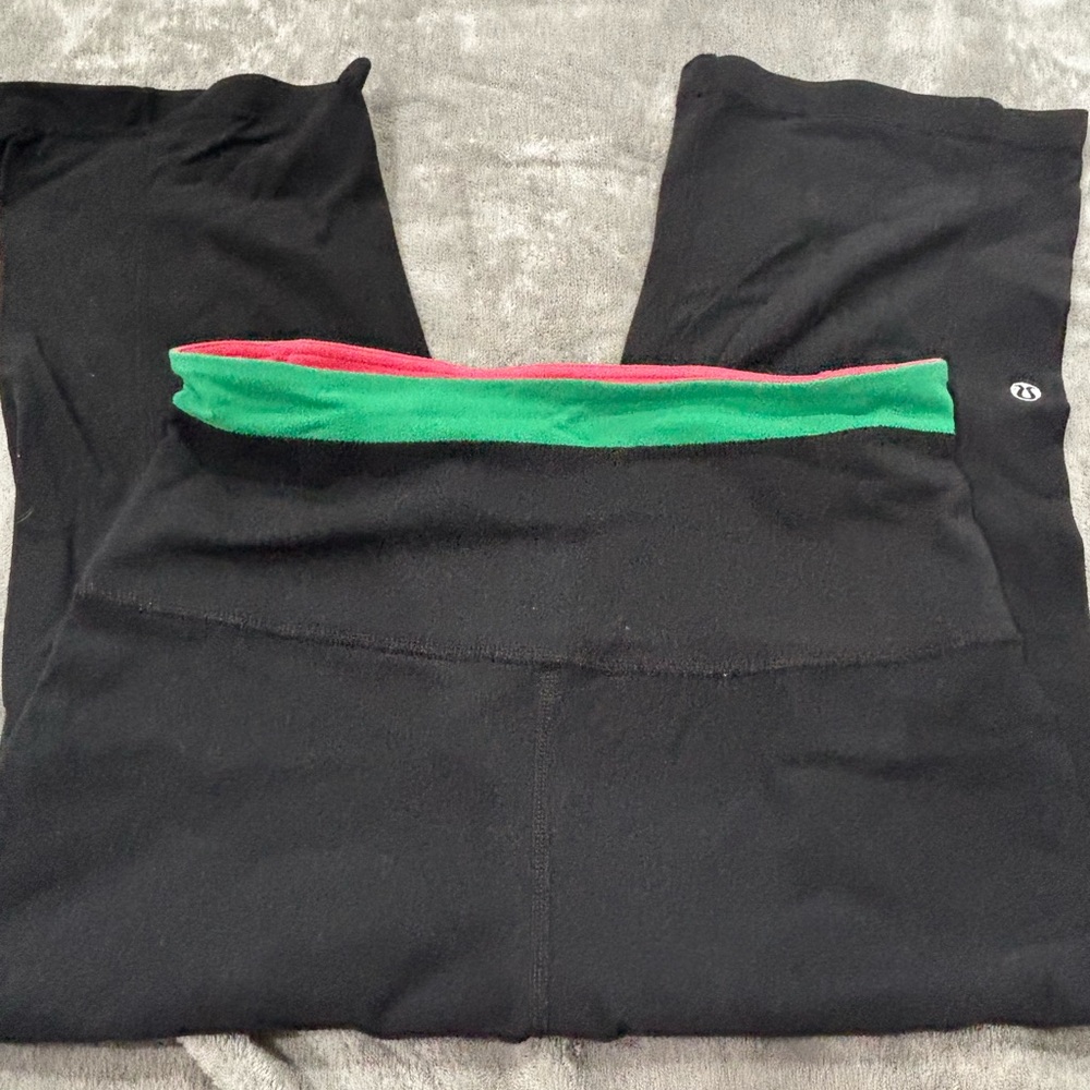 Lululemon Athletica Black Leggings with Green and Pink Waistband